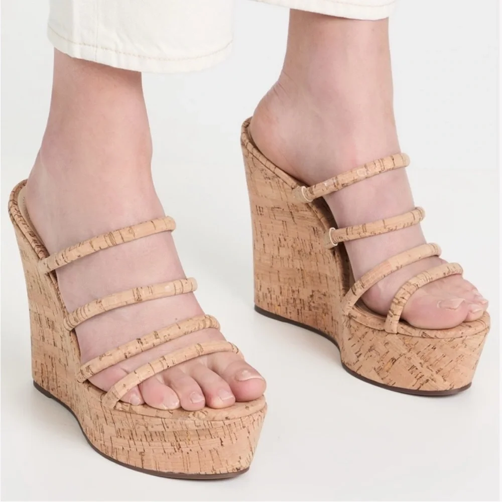 SCHUTZ Cari Slip On Tan Platform Wedge Sandals - Picture 3 of 11
